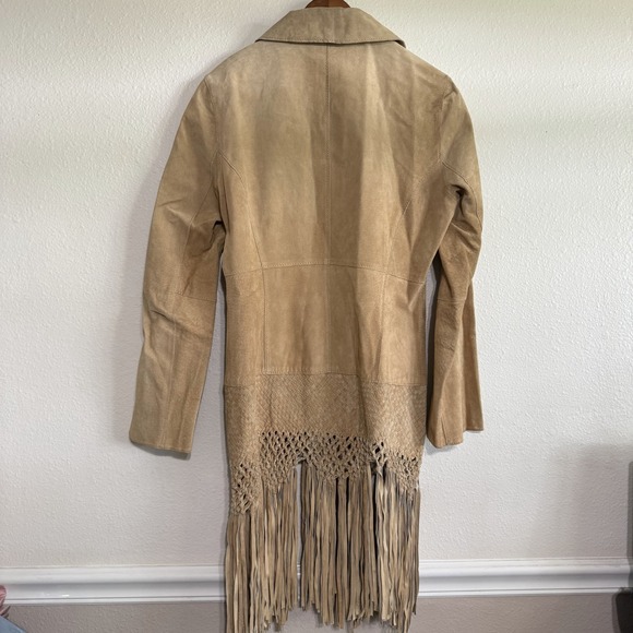 Bebe Braided Fringe Jacket Womens Medium Genuine Leather Snap Western Cowgirl - Picture 8 of 15